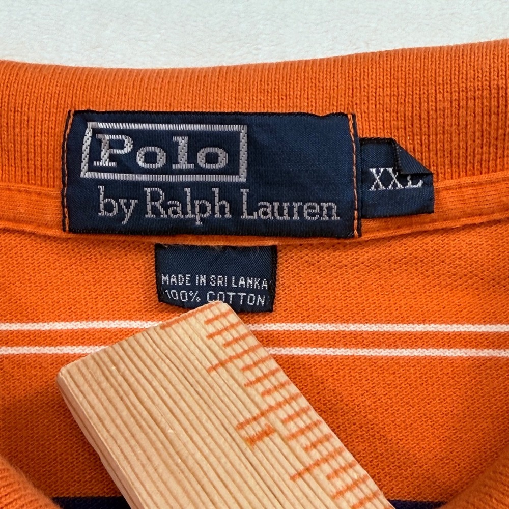Polo Ralph Lauren Mens XXL Orange Striped Short Sleeve Cotton Pique Polo Shirt - Picture 6 of 14